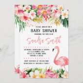 Floral Flamingo Baby shower Kaart (Voorkant / Achterkant)