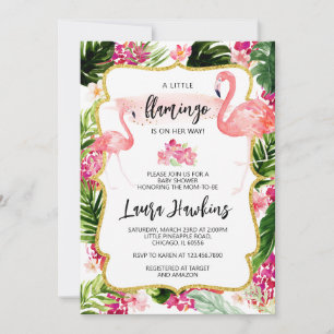 Floral Flamingo Baby shower Kaart