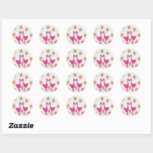 Floral Flamingo Fiesta Ronde Sticker