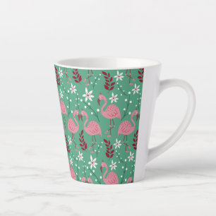 Floral flamingo naadloos roze groen patroon latte mok