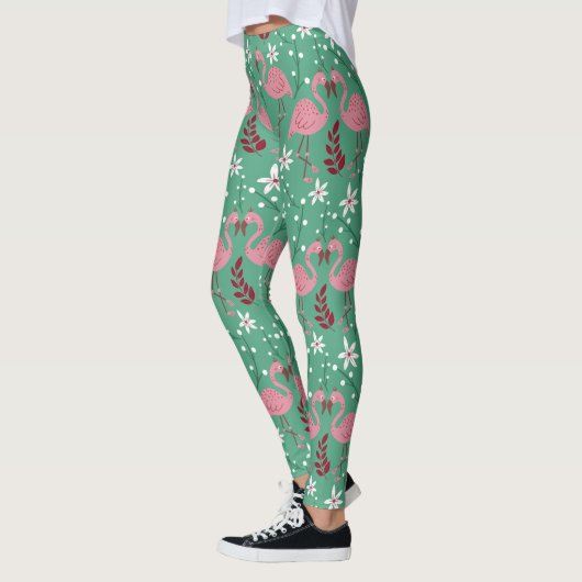 Floral flamingo naadloos roze groen patroon leggings (Links)