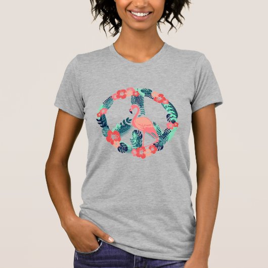 Floral Flamingo Peace Sign Cute Pink T-Shirt (Voorkant)