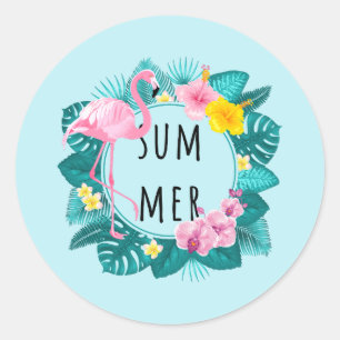 Floral Flamingo Summer Bliss Ronde Sticker