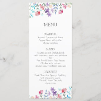 Floral Fleur sauvage Rustic Mariage Menu Dîner