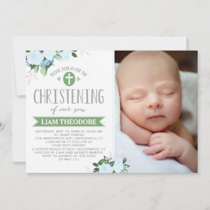 Floral fleuri vert Invitation Christening