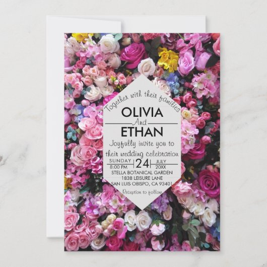 Floral fleurit coloré rose Faire-part de mariage (Devant)