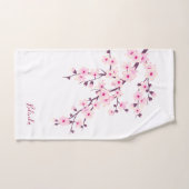Floral Fleurs de cerisiers Monogramme rose blanc (Serviette à main)