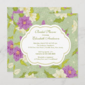 Floral Fleurs Douche nuptiale Invitation Violet (Devant / Derrière)
