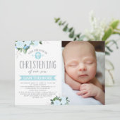 Floral Flores Bleu | Invitation Christening (Debout devant)