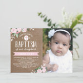 Floral Floroms Burlap | Invitation au baptême (Debout devant)