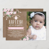 Floral Floroms Burlap | Invitation au baptême (Devant / Derrière)