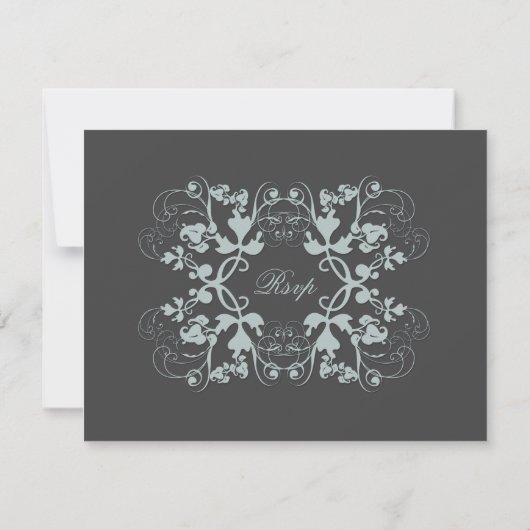 Floral Flourish Charcoal Blue RSVP-kaart RSVP Kaartje (Achterkant)
