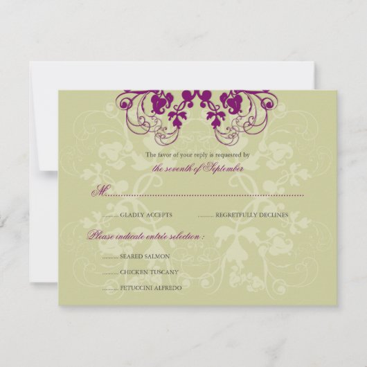 Floral Flourish Plum Paars (R) Wedding RSVP Card (Voorkant)