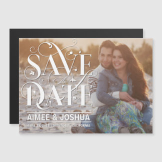 Floral Flourish Typography Save the Date Photo Magnetische Uitnodiging