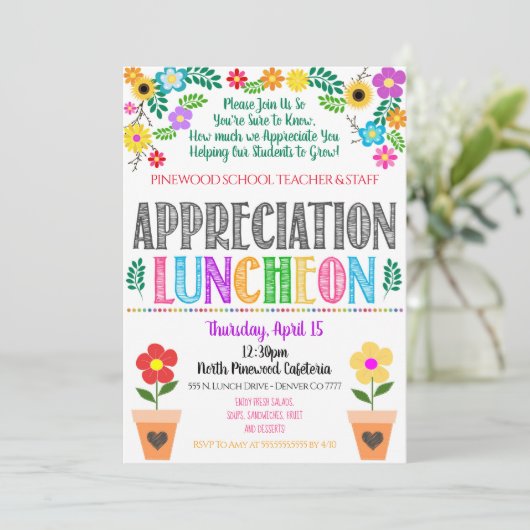 Floral Flower Appreciation Luncheon Invite Kaart (Staand voorkant)