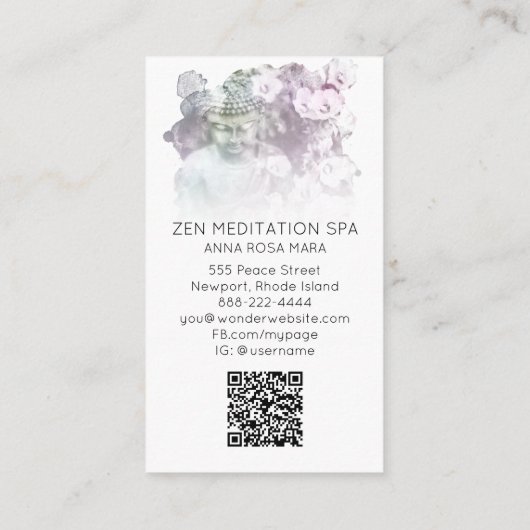 *~ * Floral Flower Buddha Meditation . QR Visitekaartje (Achterkant)