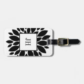 Floral Flower Damask Monogram Black White Bagagelabel (Voorkant horizontaal)