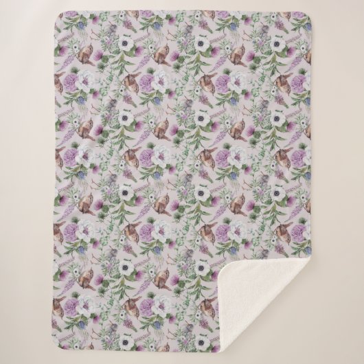 Floral Flower Lupin Thistle Bird Scottish Pattern Sherpa Deken (Voorkant)