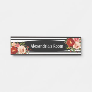 Floral Flowers Black and White Girl's Room Sign Deurbordje
