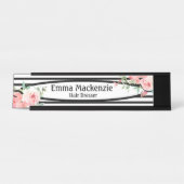 Floral Flowers Black and White Kantoor Desk Sign Bureau Naambordje (Voorkant)