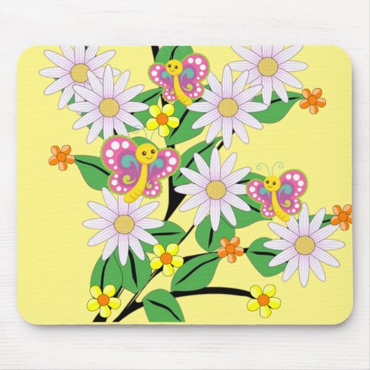 Floral Flowers Butterfly Muismat! Muismat (Voorkant)