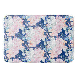 Floral Flowers Foliage Green Pink Shades of Blue Badmat