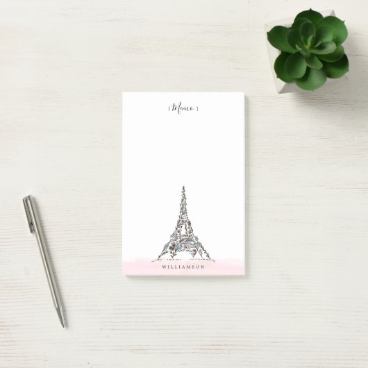 Floral Flowers Paris Eiffel Tower Personalized Post-it® Notes (Kantoor)