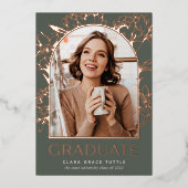 Floral Foil Arch Photo Faire-part de graduation (Recto)