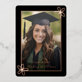 Floral Foil Photo Graduation Celebration Invite Folie Uitnodiging