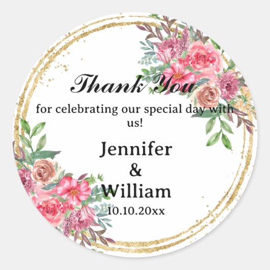 Floral Foliage dank u bruiloft zakelijke verjaarda Ronde Sticker (Voorkant)