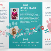 Floral & Foliage Pet Paw Print Pattern Business Drieluik Kaart (Binnenkant midden)