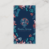 Floral & Foliage Pet Paw Print Pattern Navy Visitekaartje (Voorkant)