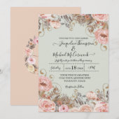  Floral Foliage Pink Gold Boho Wedding Kaart (Voorkant / Achterkant)