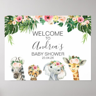 Floral Foliage Safari Animals Baby shower Welkom Poster