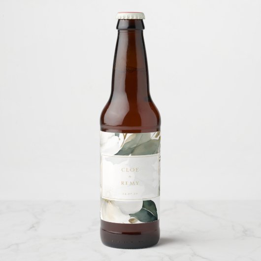 Floral Foliage Waterverf Bruiloft Bier Etiket (Voorkant)