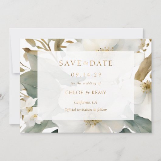 Floral Foliage Waterverf Bruiloft Save the Date Kaart (Voorkant)
