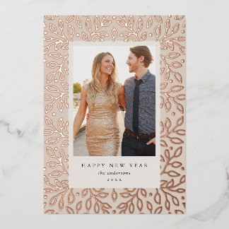 Floral Folie Happy New Year Vakantie fotokaart Folie Feestdagenkaart