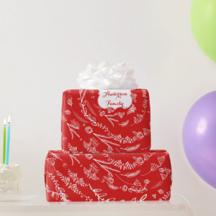 Floral Folk Art Antler Red-kerstpatroon Cadeaupapier