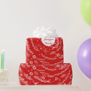 Floral Folk Art Antler Red-kerstpatroon Cadeaupapier