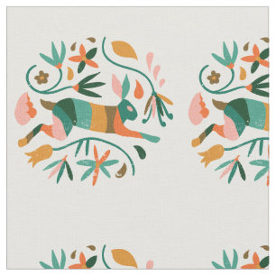 Floral Folk Art Geïnspireerd Konijn Stof