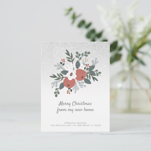 Floral Folk Art Glitter Holiday Moving Briefkaart (Staand voorkant)