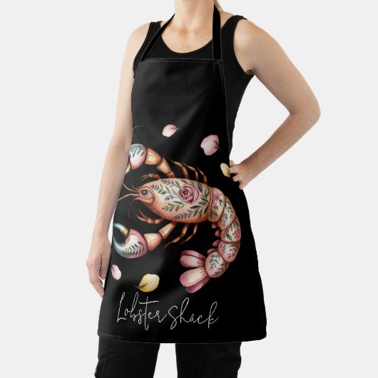 Floral Folk Art Lobster Illustratie Custom Schort (Insitu)