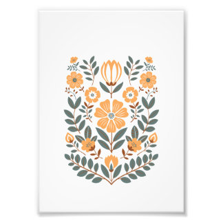 Floral Folk Wall Art Print, Scandinavian Botanical Foto Afdruk