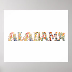 Floral Font State Art Print (Alabama)