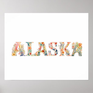 Floral Font State Art Print (Alaska)
