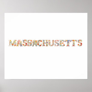 Floral Font State Art Print (Massachusetts)