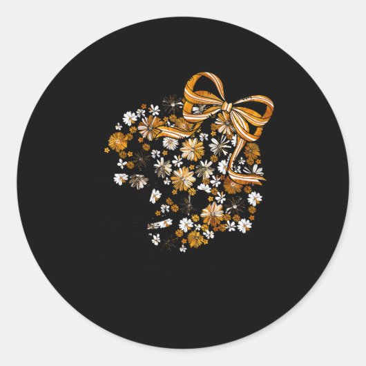 Floral Football Game Day Girly Bow Team Srit Black Ronde Sticker (Voorkant)