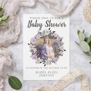 Floral Foto Moederschap Baby Shower Invitaties Kaart
