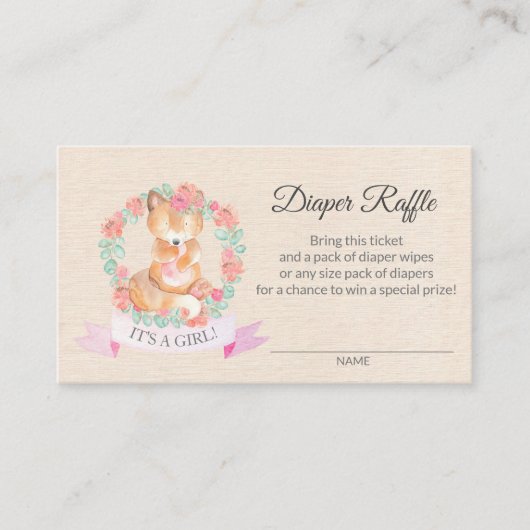 Floral Fox Baby shower Diaper Raffle Ticket (Voorkant)