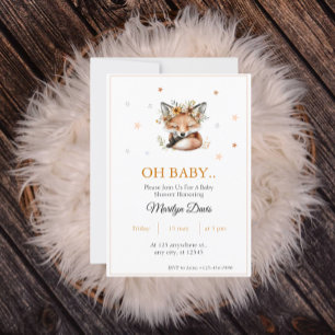 Floral Fox Baby shower Invitation Kaart